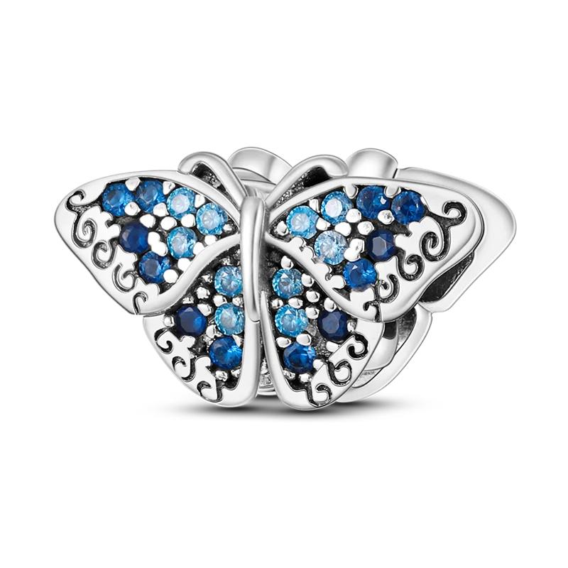Copper Metal Blue Series Dragonfly Butterfly Bird Pansy Flower Pendant Bead Component Charm Bead Component Compatible With 4MM hole diameter Bracelet