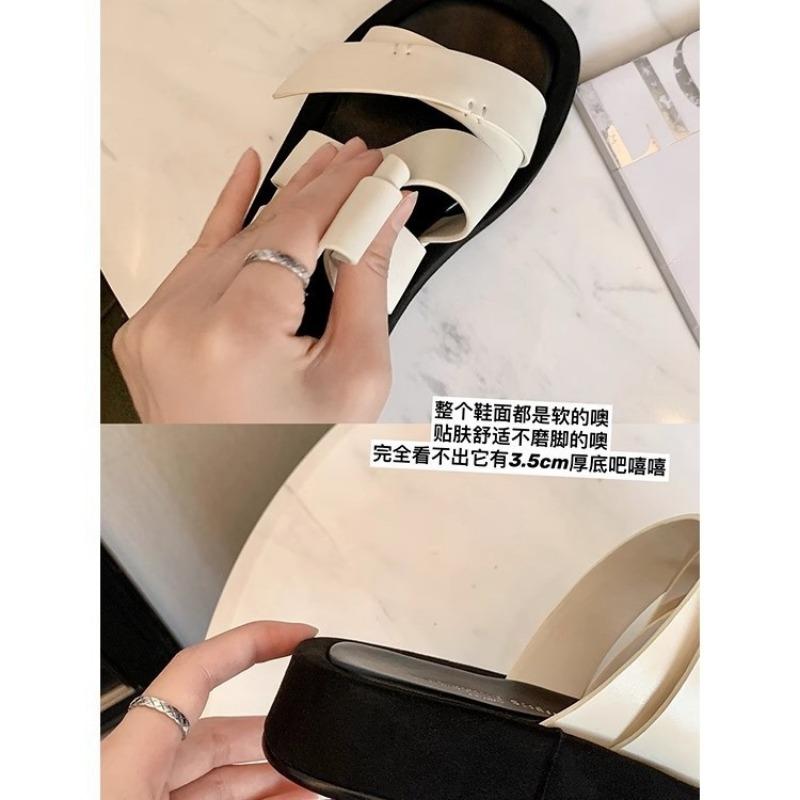 Wrap Around the Belt~ Square Head Thick Bottom Beach Vacation Casual Slippers Women's Sandals Outside Wear Summer