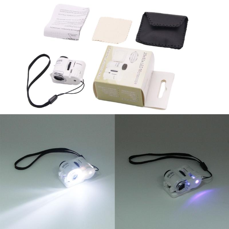 Wszechstronne LED Szkło Powiększające Przenośny Mini Mikroskop z Powiększeniem 20X/60X do Identyfikacji Biżuterii, Monet i Banknotów