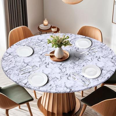New PVC Round Tablecloth Elastic Edged Waterproof Table Cover Oil-Proof Waterproof Tablecloth Party Use