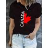 European Sizes Women's Casual Canada Flag Graphic T-Shirt - Bold Maple Leaf Print, Contrast Color Block Design, Regular Fit Round Neck