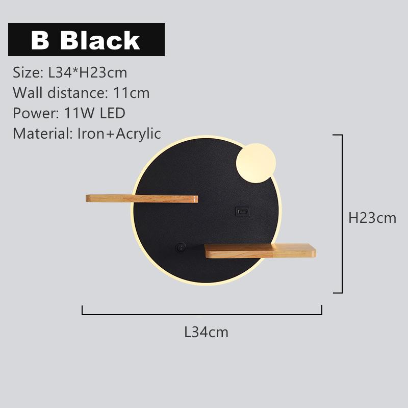 Modern LED Wall Lamp With Switch USB Charging Port Shelf Bedroom Bedside Light Indoor Moon Night Decoration Lighting Fixture