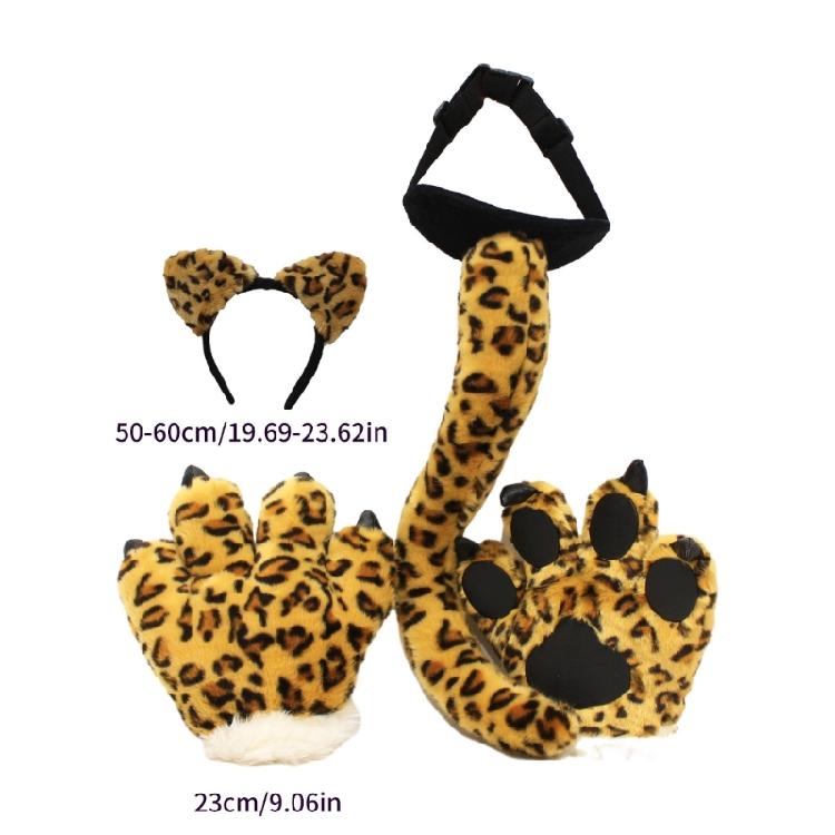 Leopard Costume Accessories Set Leopard Ear Headband,Tail Halloween Cosplay Prop