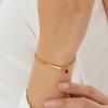 Bracciale a Catena a Palline Placcato Oro con Barra e Cuore Rosso in Zirconia Cubica