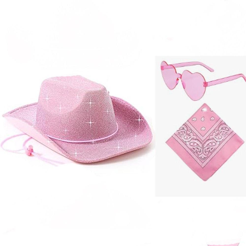 3pcs Shining Happy Hen Party Decor Sequin Bachelorette Party Decor Western Cowboy Hat Costume Party