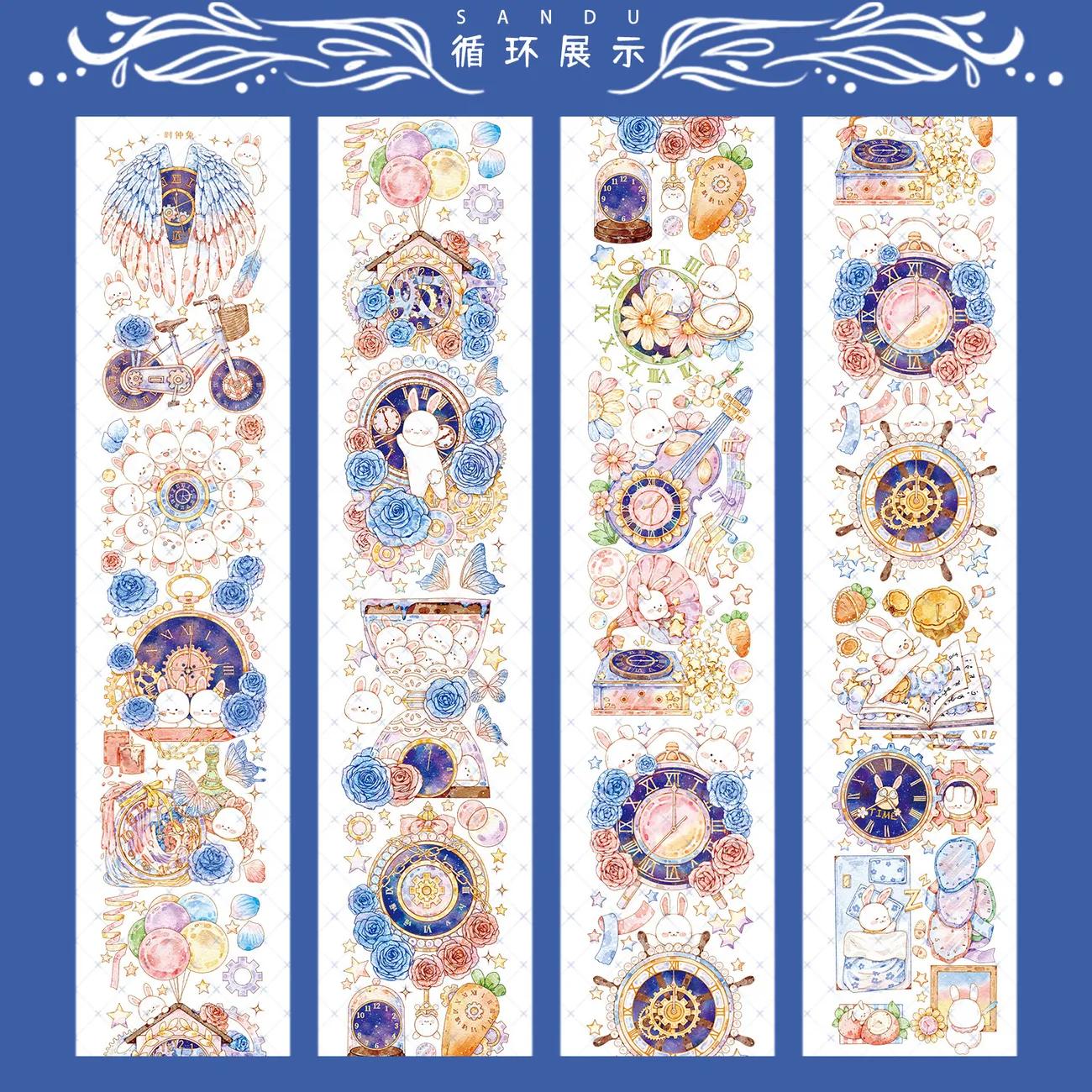 Flower Butterfly Clock. Journal Pet Washi Tape Purple Flower Watch Butterfly Shell Light Maste Scrapbooking Material