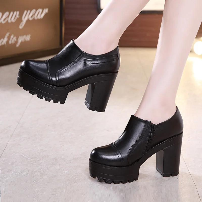 Fashion Pumps Women Single Shoes 10cm High Heels Female Thick with Waterproof Platform Autumn Sexy Super High Heel Black Women's Shoes