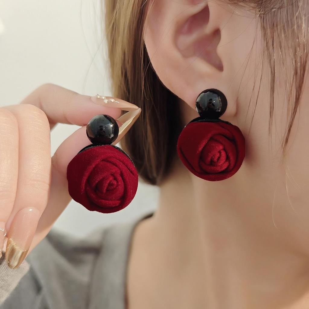 2024 Burgunderrote Ohrringe mit Schleife: Silbernadel, eleganter chinesischer Stil für Neujahr und Frühlingsfest