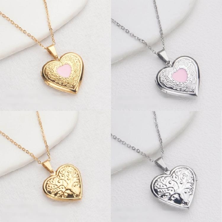 Metal Necklace with Heart Shaped Locket Pendant Adjustable Neckchain Ornament
