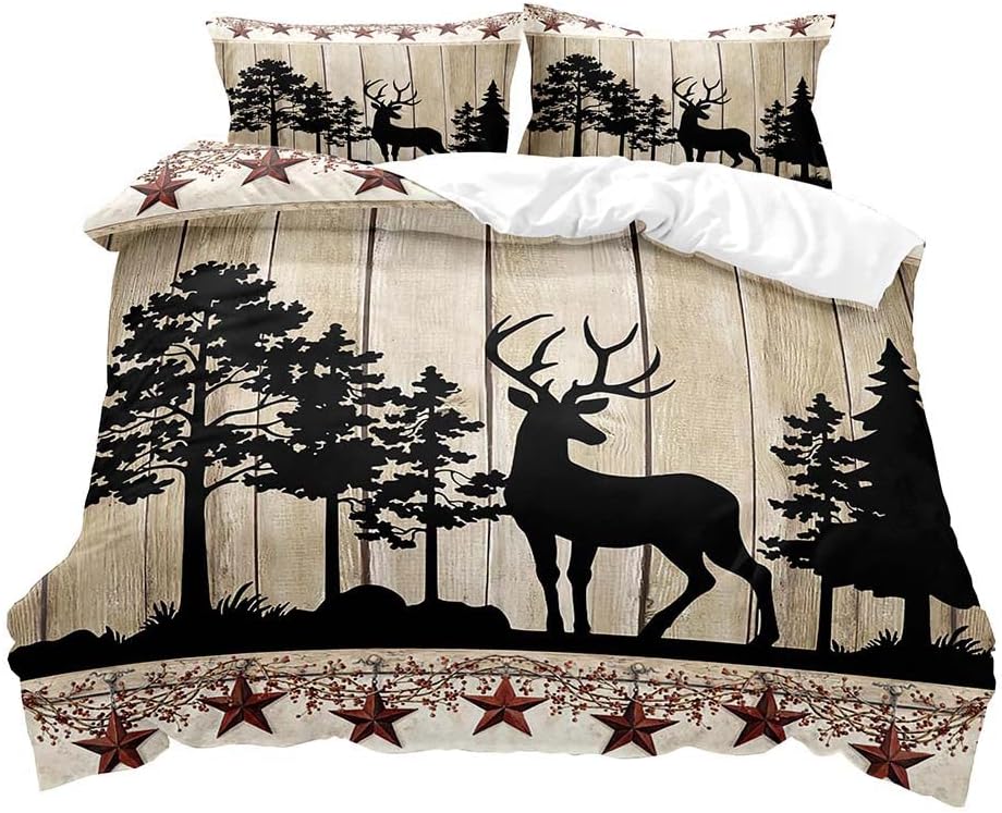 Cartoon Forest Animals Duvet Cover Queen King Size Double Bed Children Boy Bedding Bear Deer Fox Rabbit Country Cottage 3 Pcs