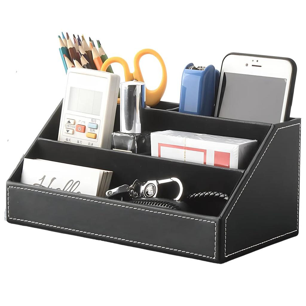Desk Organizer with Remote Control Holder, Pencil Holder, and Storage Box (Black) - NYANDELMO ND-0071-R20-BK
