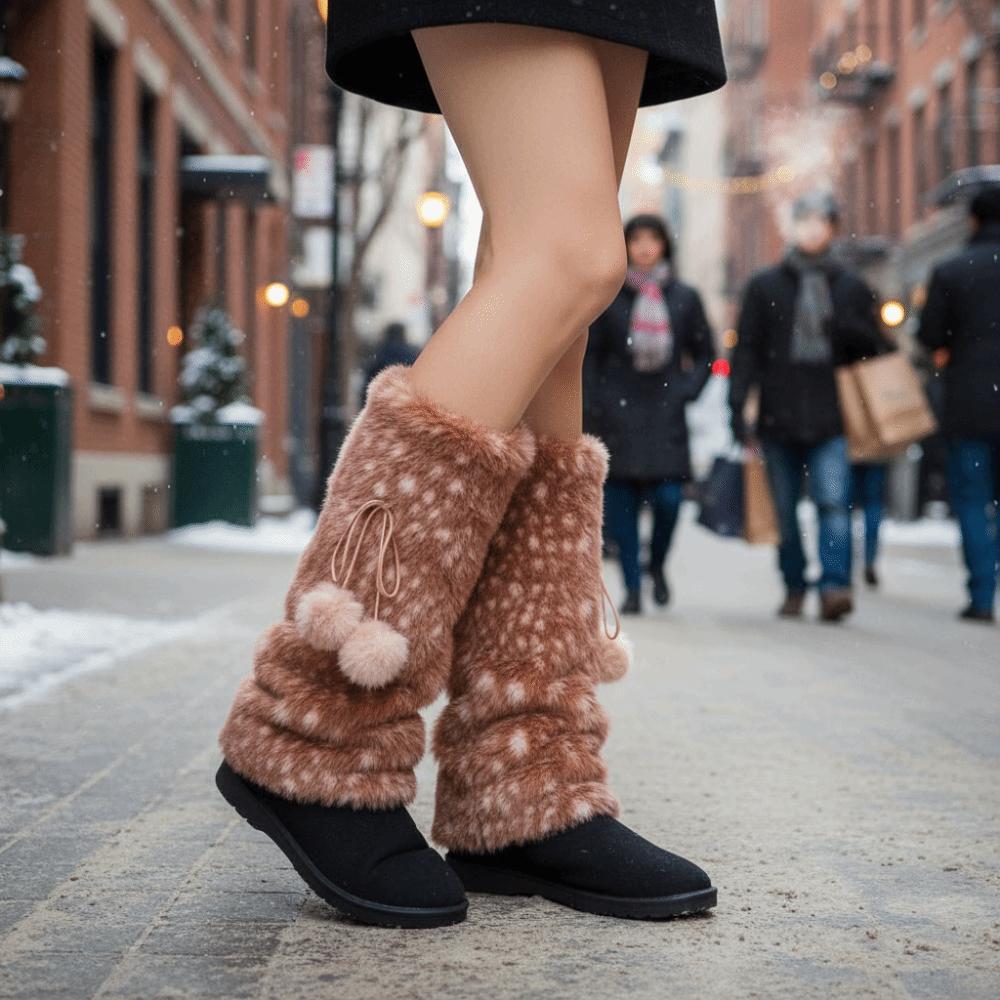 Fur Ball Lolita Boots Cover Fawn Dot Mid-calf Socks Faux Fur Leg Warmers  Performance Costume