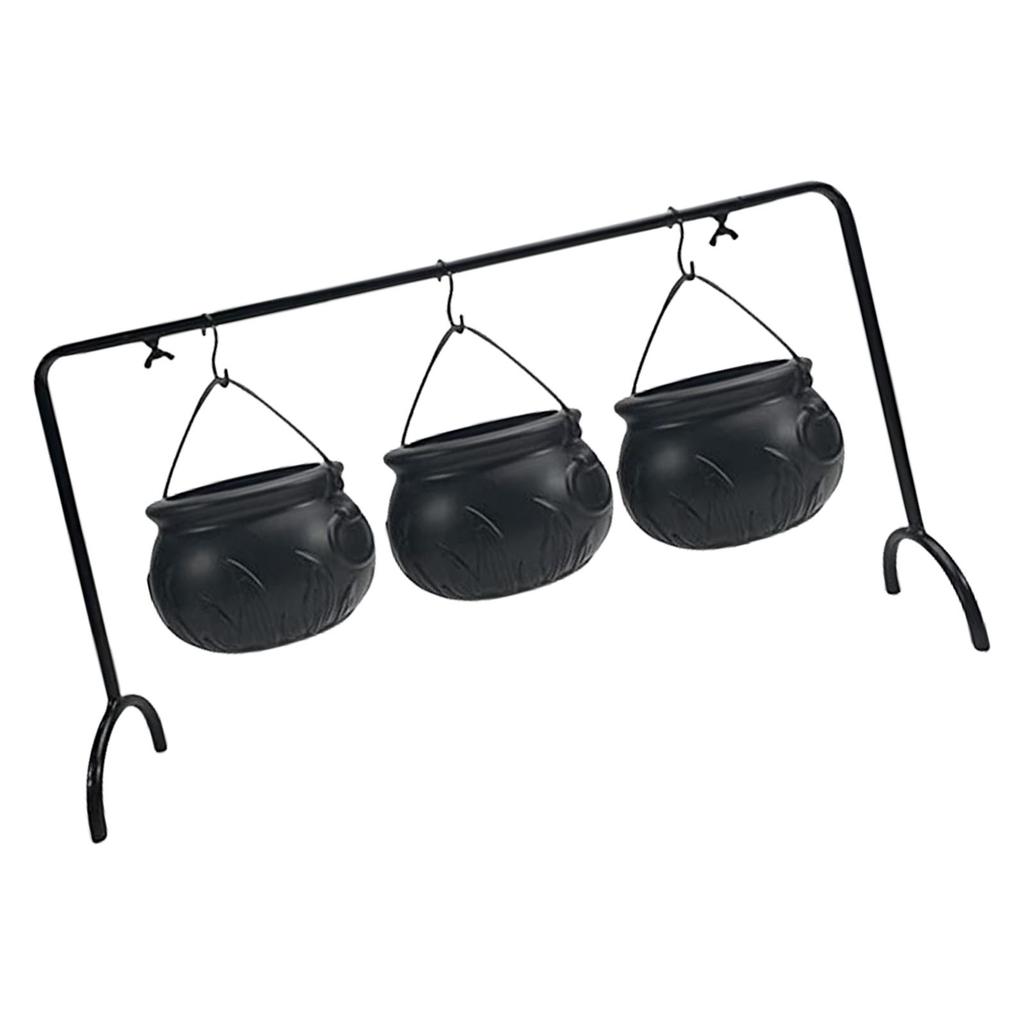 3 Pcs Witches Cauldron Serving Bowls on Rack Halloween Party Decorations Hanging Black Cauldron Bowls for Kitchen