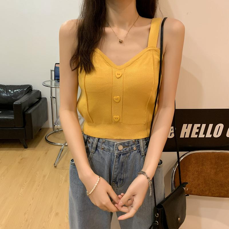 V-neck Small Vest Halter Women's Summer New Korean Version with Slim-fit Knit Bottom Top