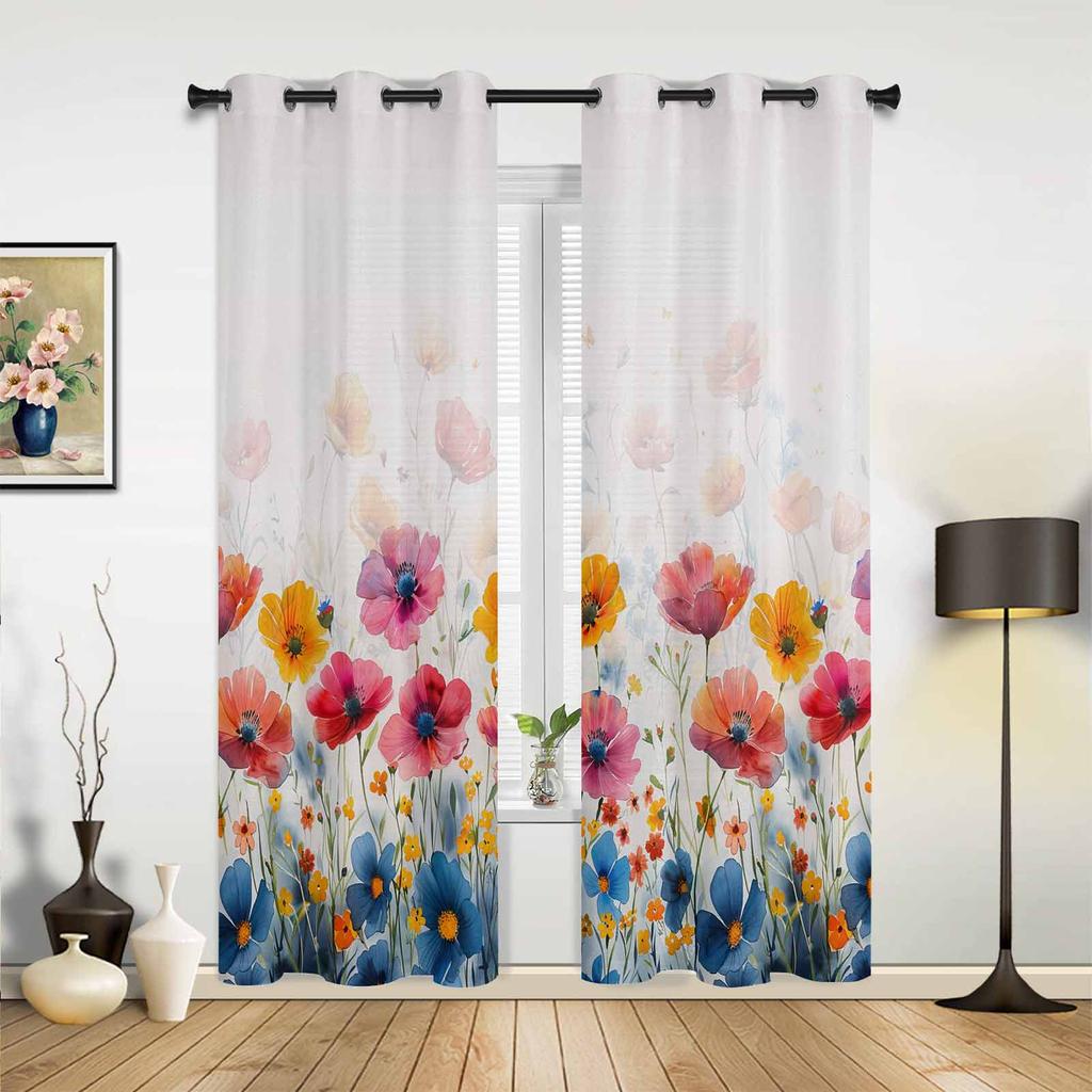 Flower Abstract Blue Lotus Curtains for Bedroom Living Room Drapes Kitchen Children's Room Window Curtain Modern Home Decor