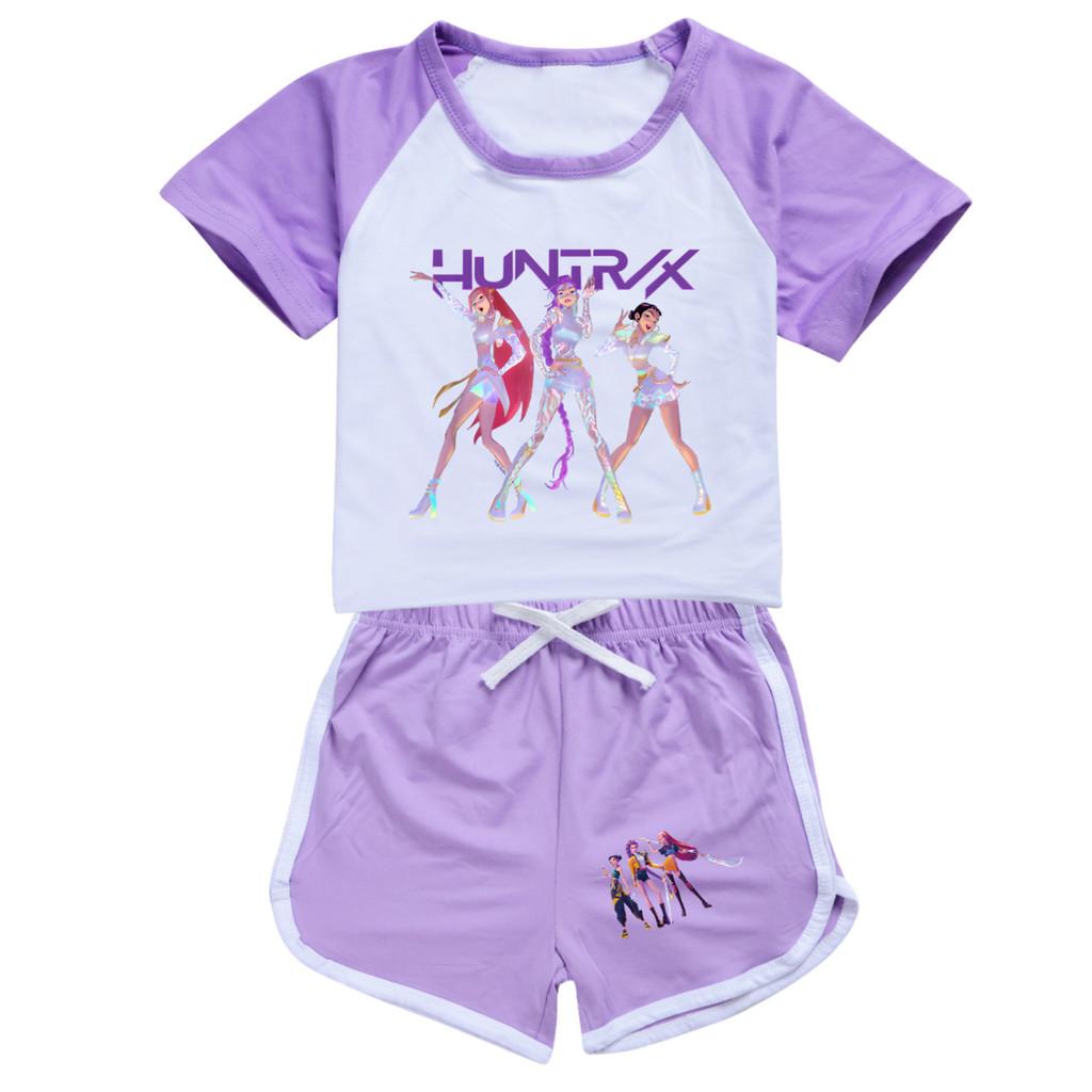 5019 Kids Girls POP Rumi Zoey Mira Print T-shirt Shorts Sport Tracksuit Clothes Set