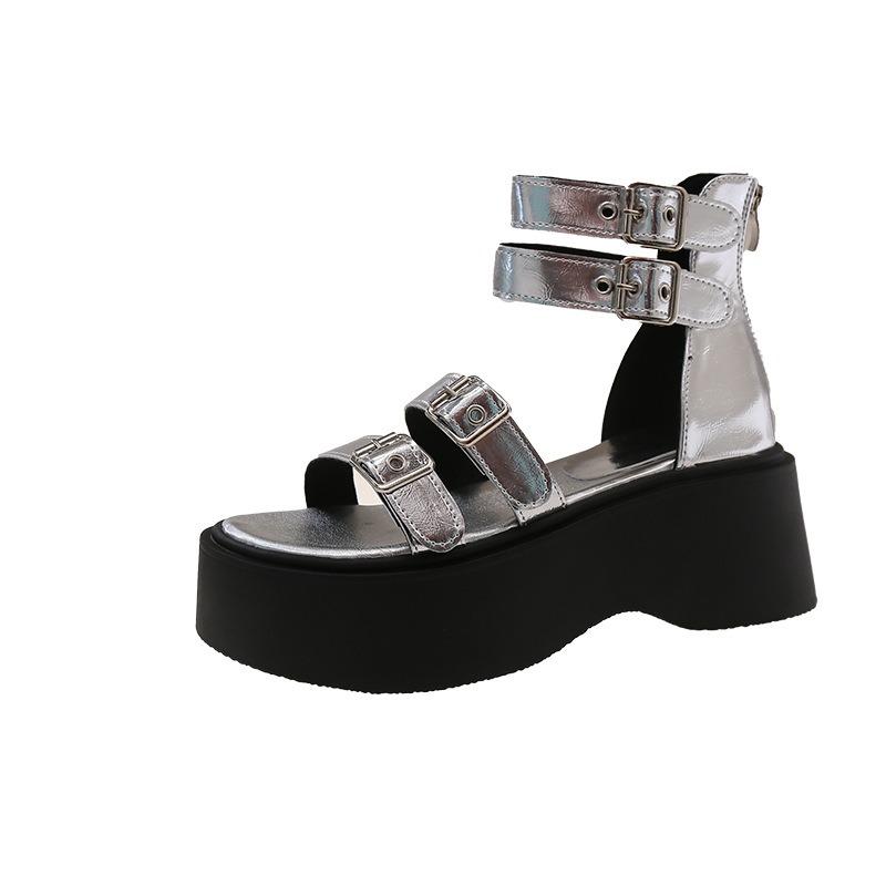 Thick-soled belt buckle new sandals women's fashion versatile muffin shoes soft leather summer high-top cool boots