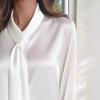 Women Shirt Ribbon V-Neck Long Sleeve Satin Texture Blouse Breathable Regular Fit Casual Work Party Dress Tops