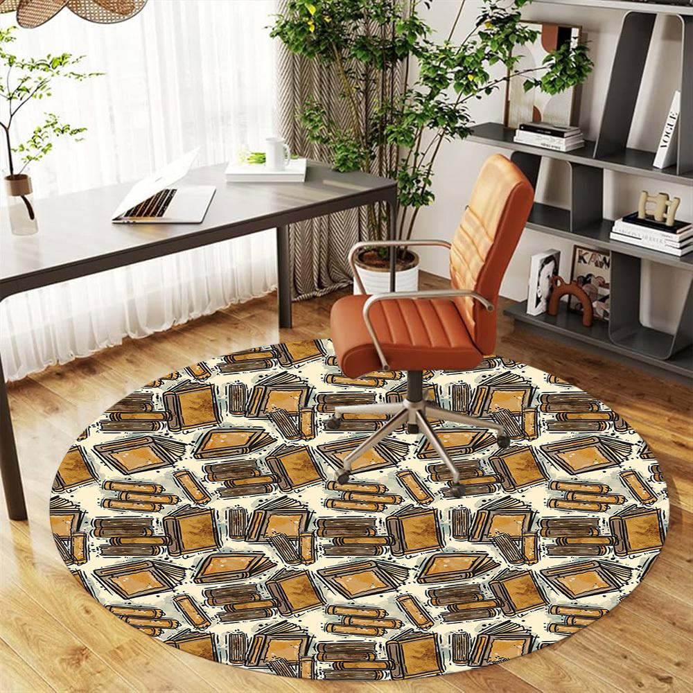 1pc books pattern Round Chair mat Area Rug - Non-Slip, Floor Mat for Office, Bedroom, and Indoor Decor -1002206