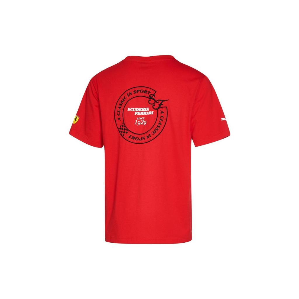 Puma Ferrari Racing Series Buchstabenmuster Bedrucktes Atmungsaktives Rundhals Kurzarm T-Shirt Herren Tops Rot 531647-02