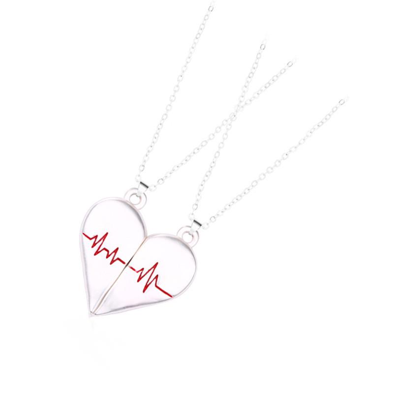 Magnetic Love ECG Couple Pendant Necklace - Unique Design with Clasping Hearts