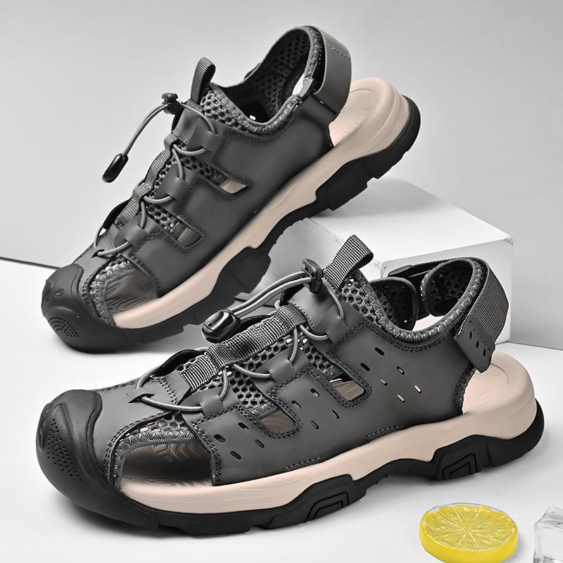 Nové pánské sandály Měkké sandály z pravé kůže Boty Pánské Velká velikost 38-46 Venkovní Letní boty Pohodlné Plážové sandály Římské