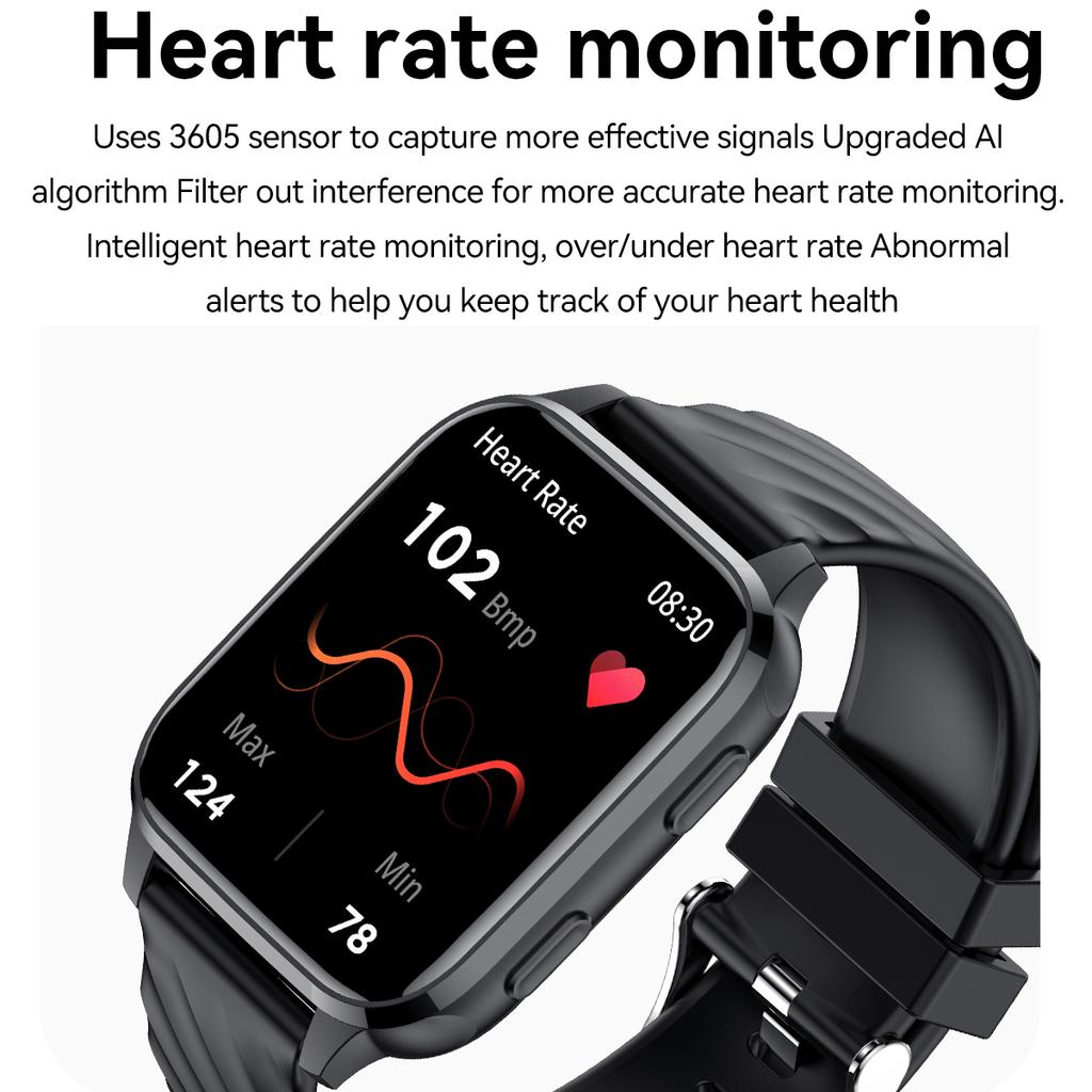 FW12 1.85 Inch Smart Watch Heart Rate Blood Oxygen Monitor Bluetooth-Compatible Call Health Tracker
