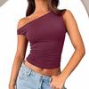 Slant Neck Top, Sexy Babes Slanted Shoulders, Solid Color Vest, Summer Women's Off-the-shoulder Pullover, Off-the-navel Women's Clothing