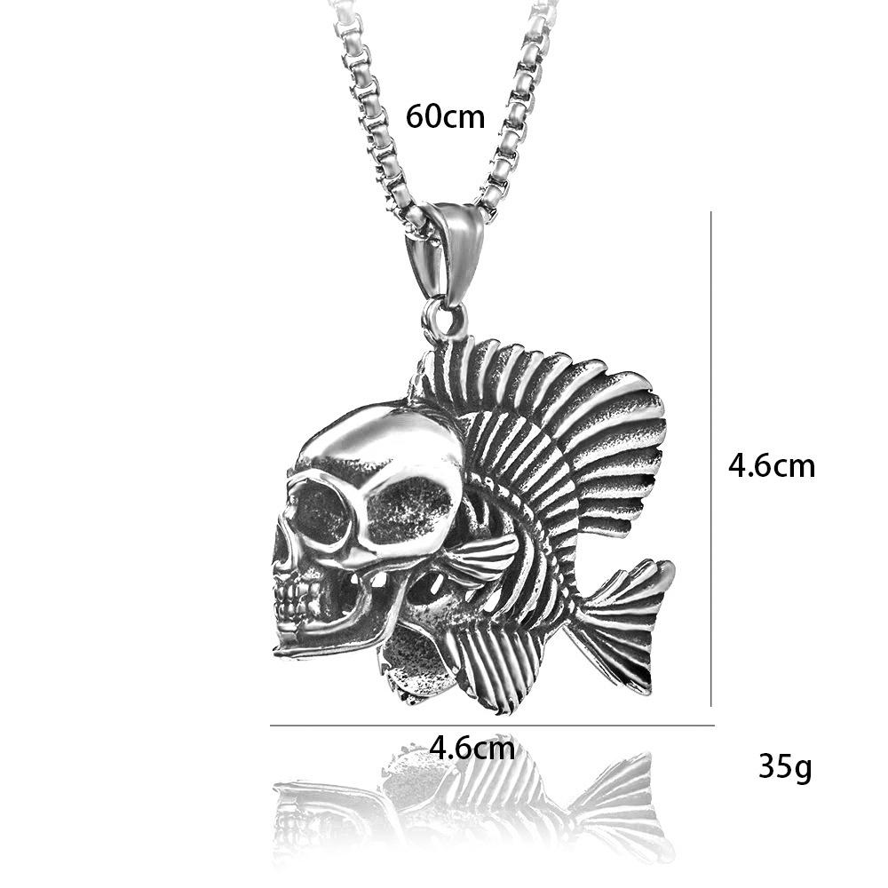 Vintage Men'S Street Nightclub Clownfish Stainless Steel Necklace Pendant, Hip Hop Big Skull Decoration