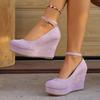 Spring Autumn New Wedge Heels Pumps Fashion Round Toe Platform Suede Casual Women Shoes 10cm High Heels Solid Single