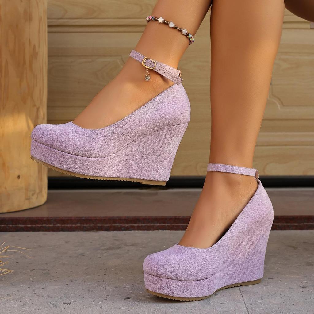 Spring Autumn New Wedge Heels Pumps Fashion Round Toe Platform Suede Casual Women Shoes 10cm High Heels Solid Single