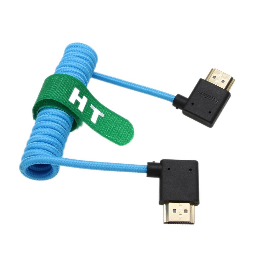 HangTon 4K 60p 8K 30p HDMI auf HDMI Spiralkabel mit rechtem und linkem Winkel Geflecht für Atomos Ninja Blackmagic Feelworld ZCAM Links nach Rechts Geflochten 2.1