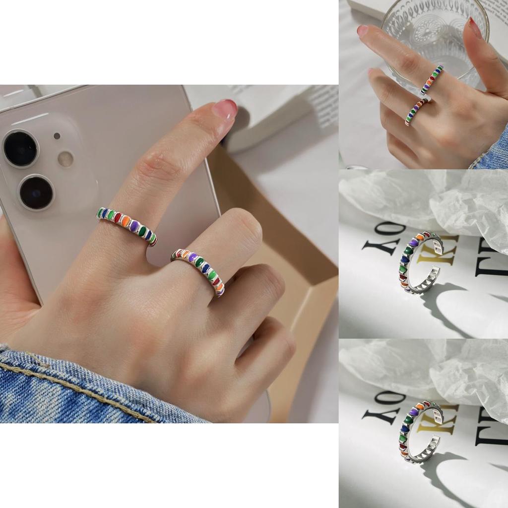 Chic Style Ins Colorful Drip Glaze Copper Ring For Women Elegant And Jewelry Versatile
