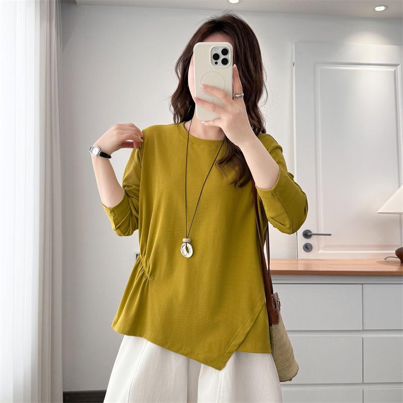 2026 Spring Women's Plus Size Irregular Long Sleeve Round Neck Casual Base Layer Top