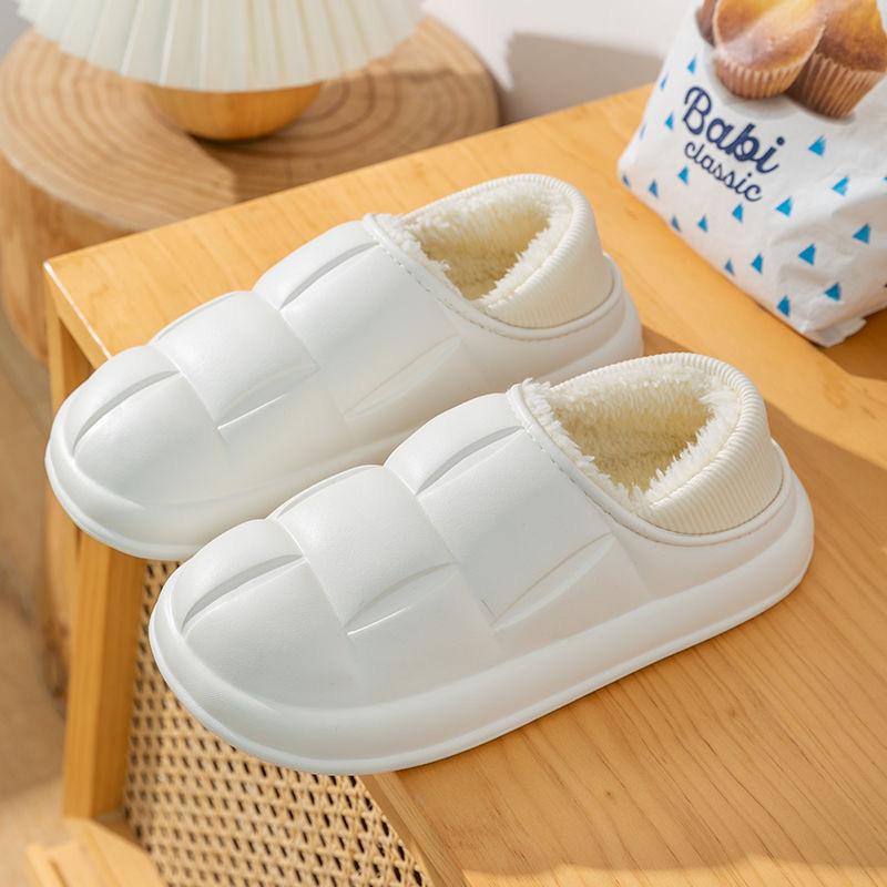 Bag heel cotton slippers women's home warm wool slippers waterproof cotton shoes couple fleece thickened EVA cotton cover shoes