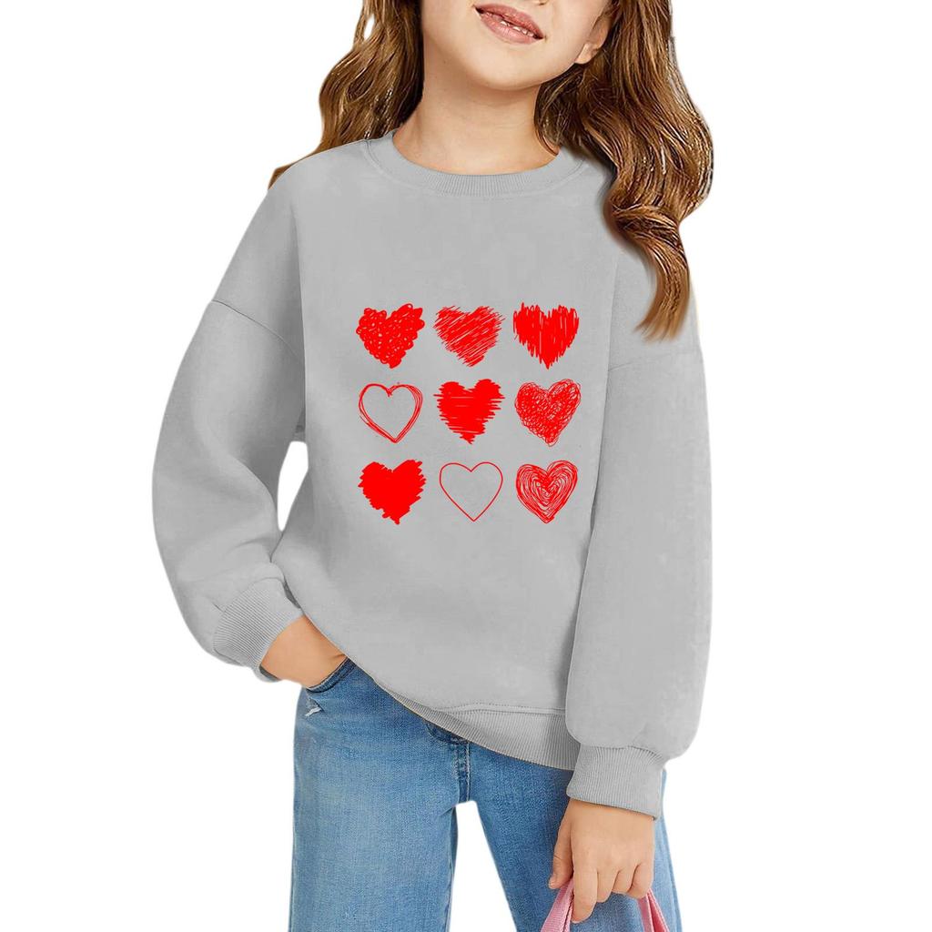 Girls Round Neck Pullovers For Kids Printed Baby Tops Valentine's Day