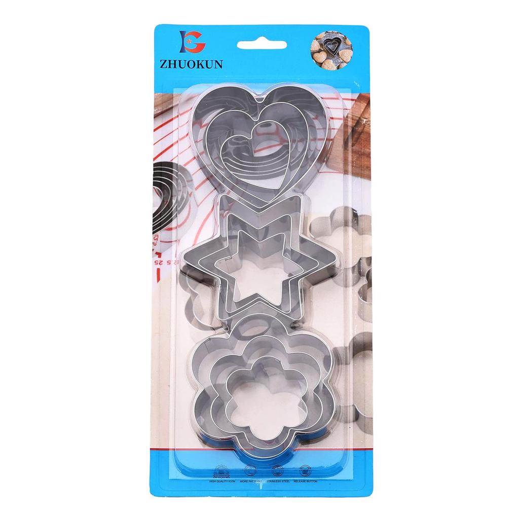 Stainless Steel Cookie & Fruit Cutter Set - Pentagram, Four-Pointed Star, Heart, Square, Rectangle Shapes