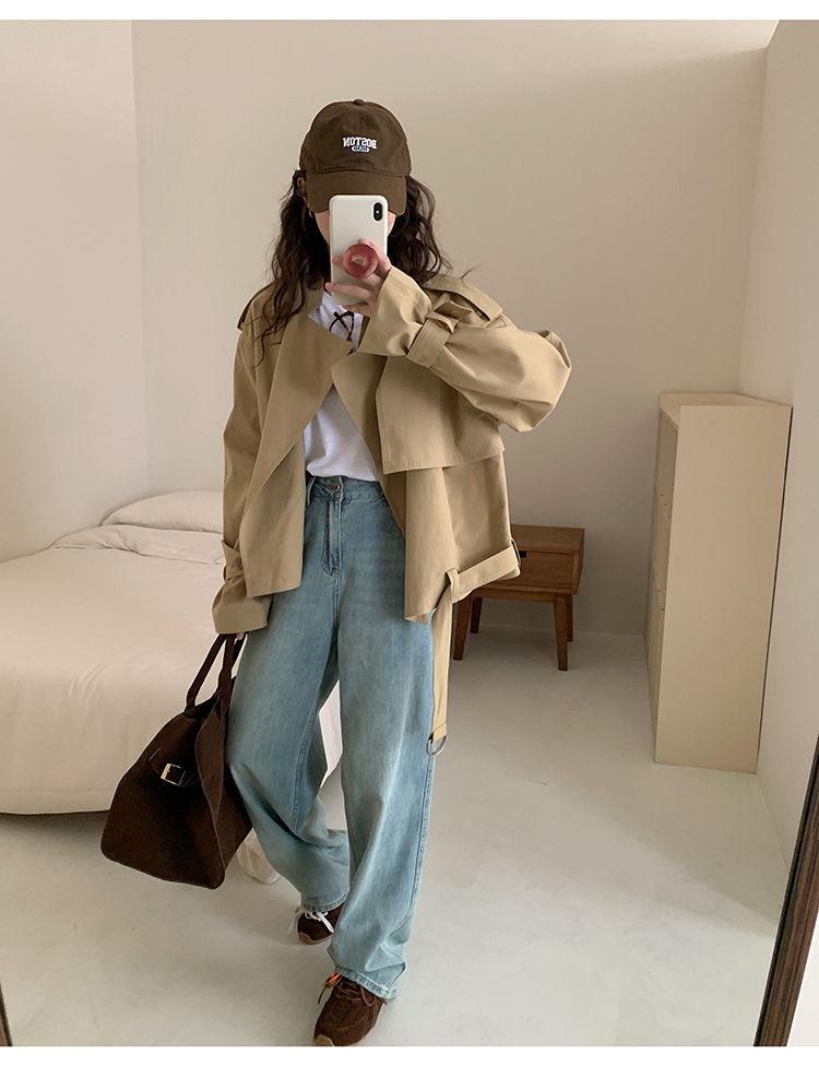 Korean-Style Casual Loose Petite Trench Coat - Trendy Women's Short Jacket for Spring & Autumn 2025