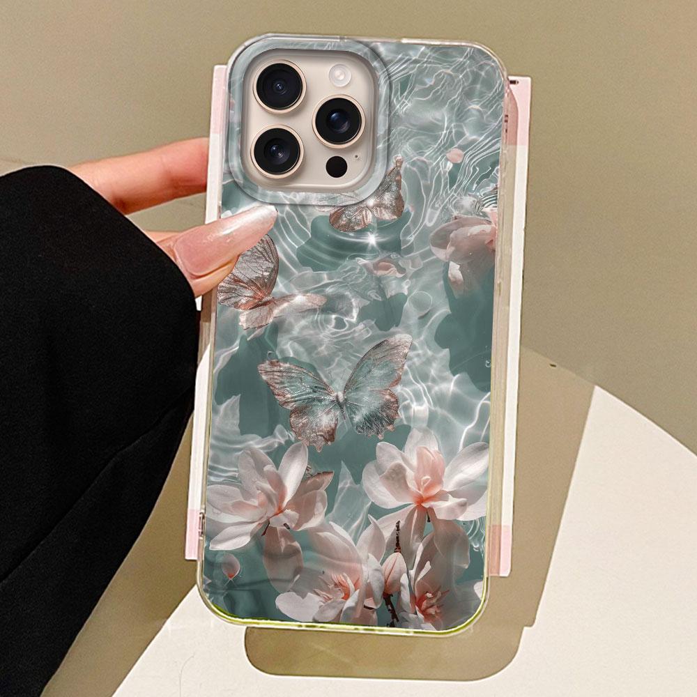 Water Wave Texture Butterfly Flower Girl Phone Case for Iphone 16 15 14 7 8 Plus 13 11 12 Pro Max X XS XR SE 2022 2020 16e Cover