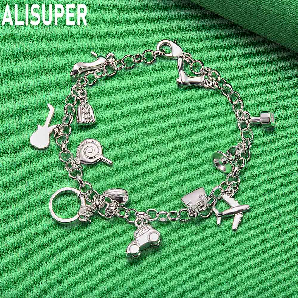925 Sterling Silver Fashion Element Pendant Side Chain Beautiful Bracelet Gift Jewelry