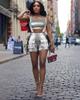 European and American Women’s Metallic Bandeau Fringe Suspender Shorts Set
