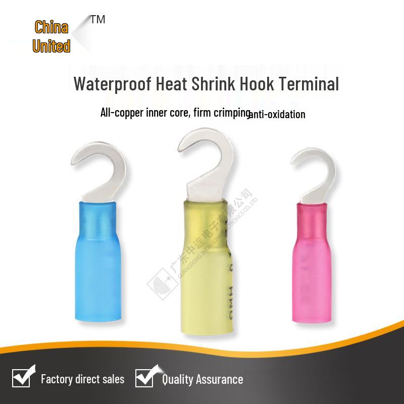 Waterproof Heat Shrink Hook Terminal, Insulated Brass Crimp Connector, 1.5-2.5mm²