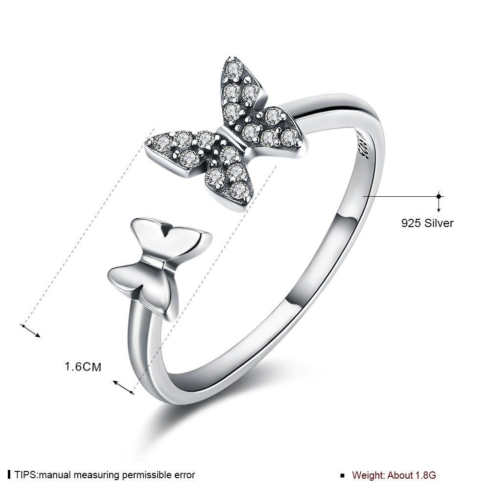 Rockyu Brand Fashion Accessory Ring for 925 Sterling Butterfly One Size Fits Hawaiian Jewelry Women, Silver, Design, Most, CZ, Zirconia,
