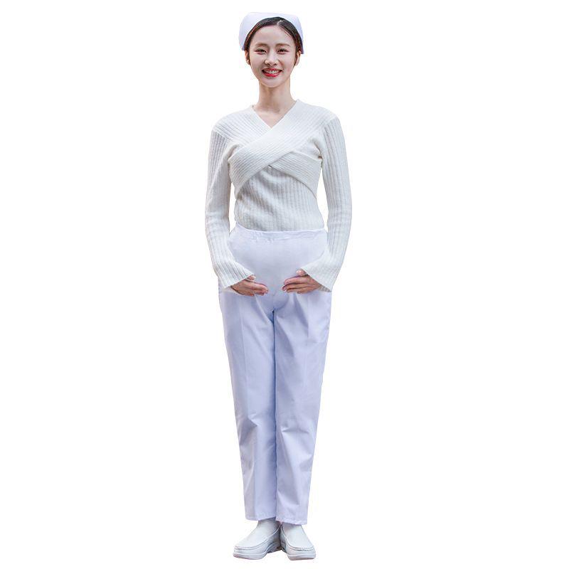 Nurse Maternity Work Pants - Adjustable Belly Support, Elastic Waist, Women's Plus Size, Available In White, Pink, Blue