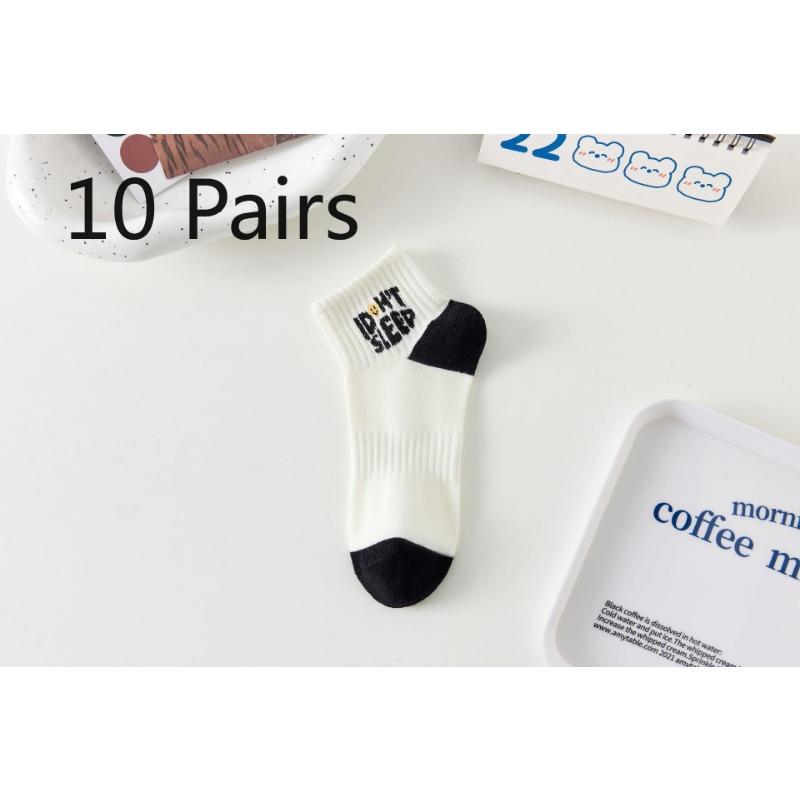 

10 пар женских весенне-осенних носков с надписями, смайликами и милым спортивным дизайном, белого цвета 10 Pairs
