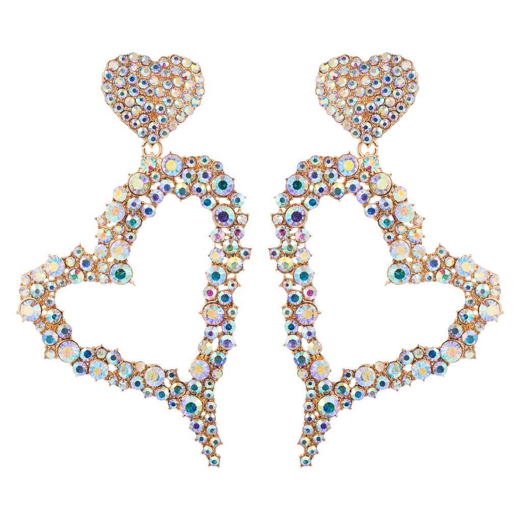 Love Earrings Female Heart-shaped Rhinestones Super Flash Big Earrings Personality Dinner Earrings