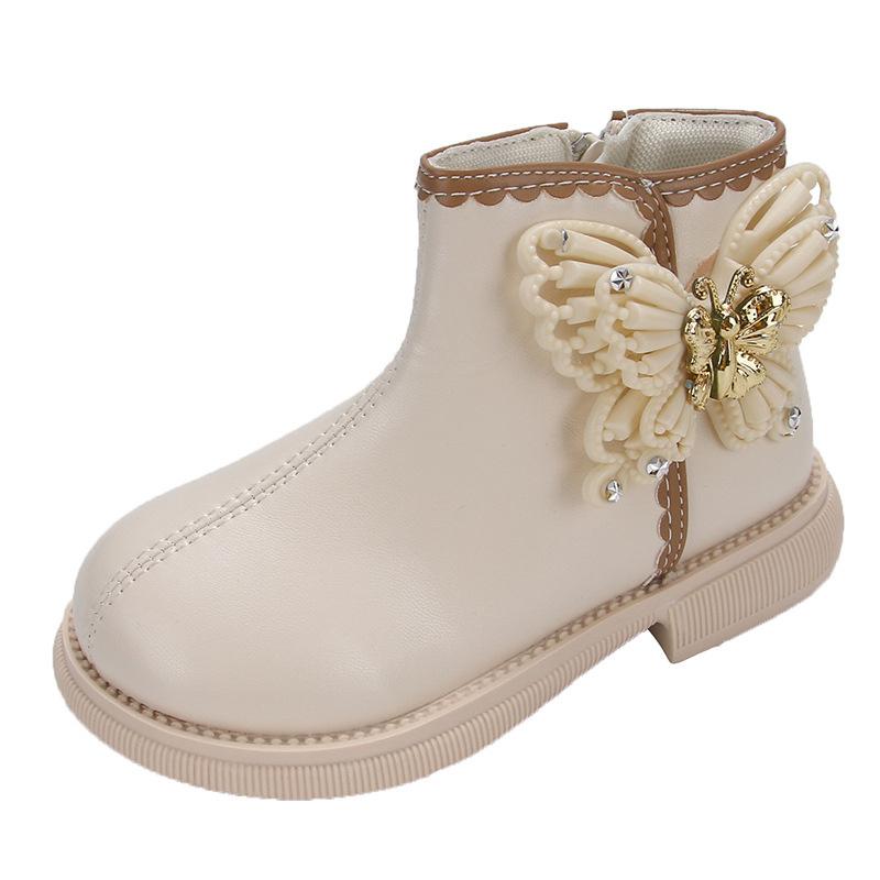 2025 New Girls Boots Classic Butterfly Sweet Princess Kids Shoes  Non-slip Round-toe Versatile Soft Children Boots