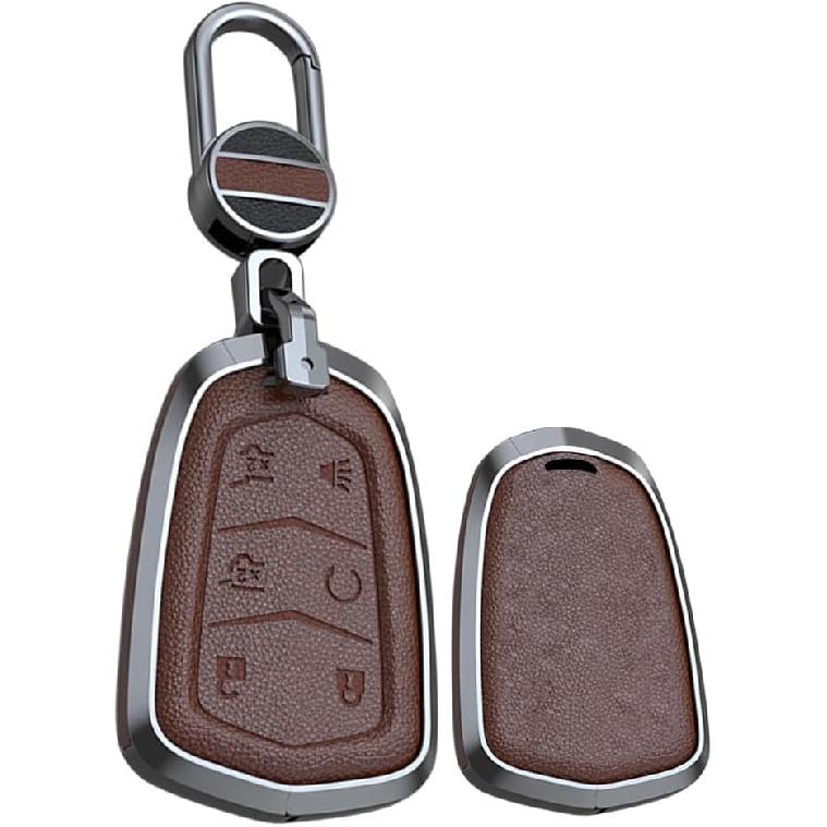 for Cadillac Leather Key Fob Cover Keychain Accessories Fit for Cadillac Escalade Escalade ESV 6 Button Metal Key Case коричневый