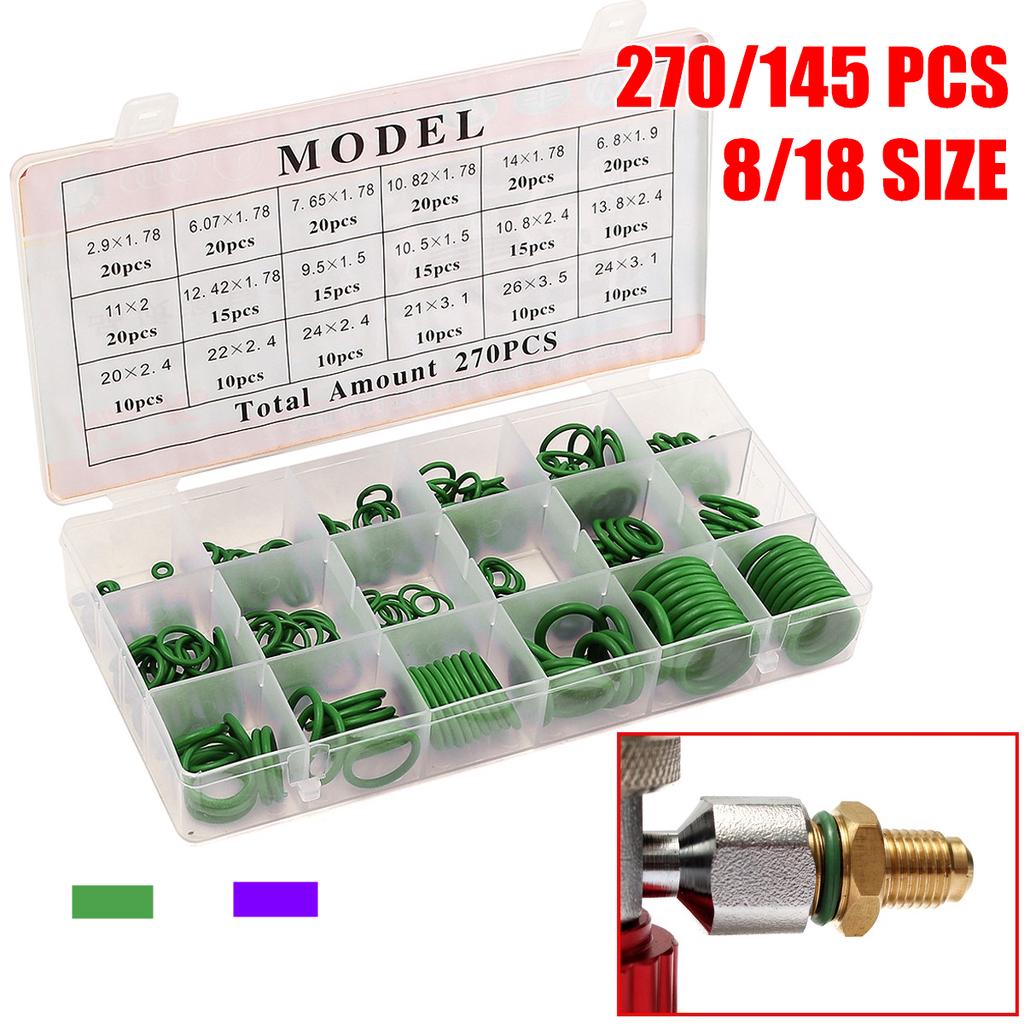 Green 270pcs Compressor O Rings 18 Sizes Car Air Conditioning O-Ring Assortment Rubber Seals Tool Kit with Storage Container 270 pcs Assortment Kit