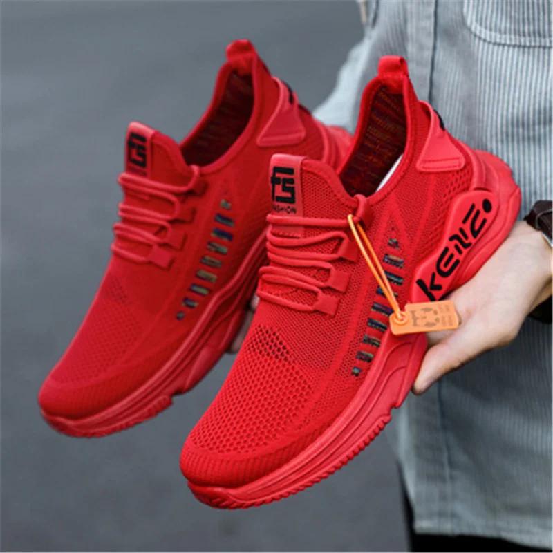2024 Men's Sneakers Fashion Knitted Fabric Sports Shoes Male Breathable Mesh Casual Shoes Outdoor Trainers Fitness Running Shoes